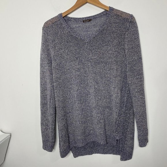 J. McLaughlin Size L Purple Linen V Neck Long Sleeve Metallic Knit Sweater - Picture 16 of 16